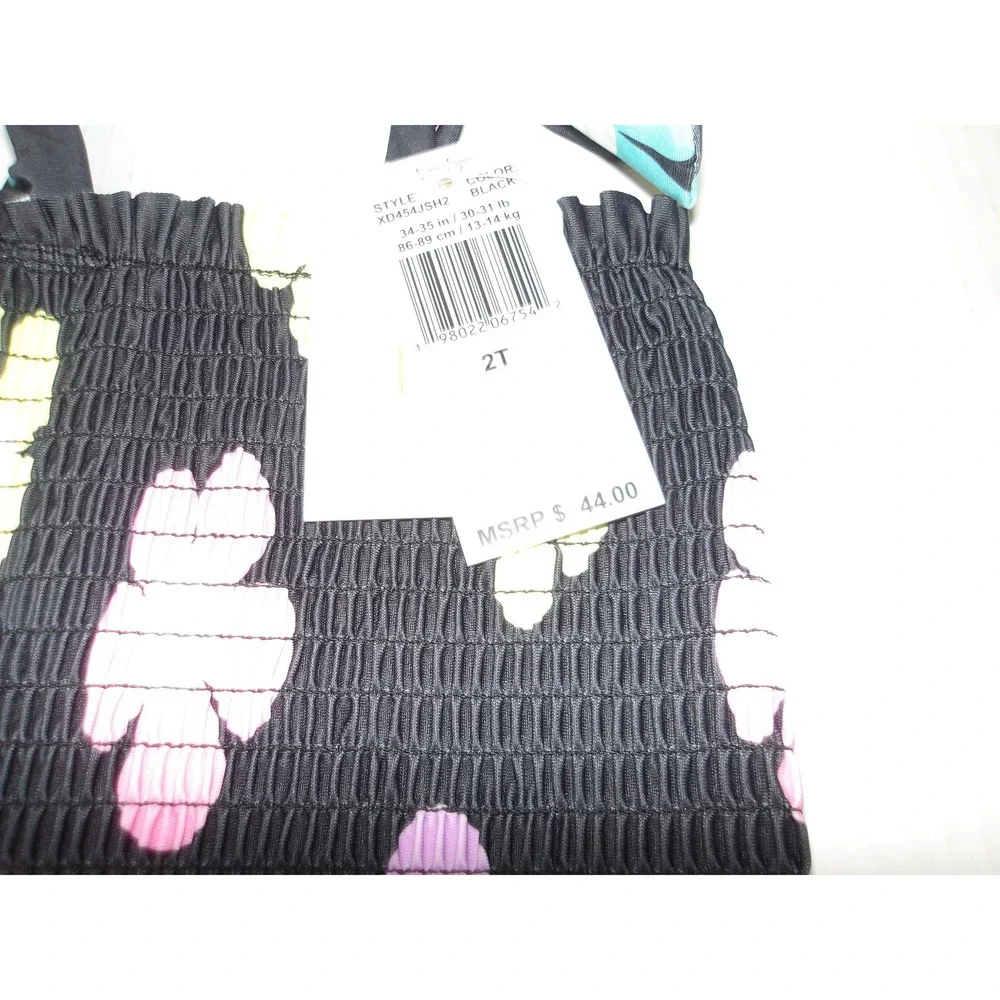 Jessica Simpson Swimsuit Black Smocked Tie Straps & Skirt Cover‎ Up 2T/#26107